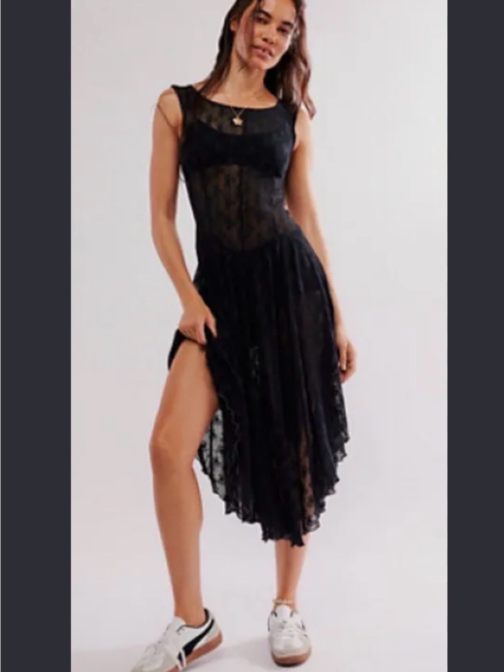 Free People Black Lace Asymmetrical Hem Dress